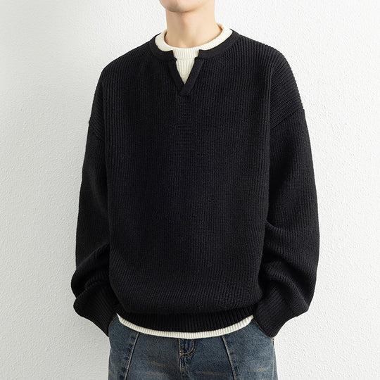 Herren Strickpullover mit V-Ausschnitt und strukturiertem Design EB