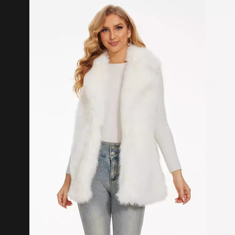 Damen Plüsch-Weste mit elegantem Kragen und luxuriösem Fell EB