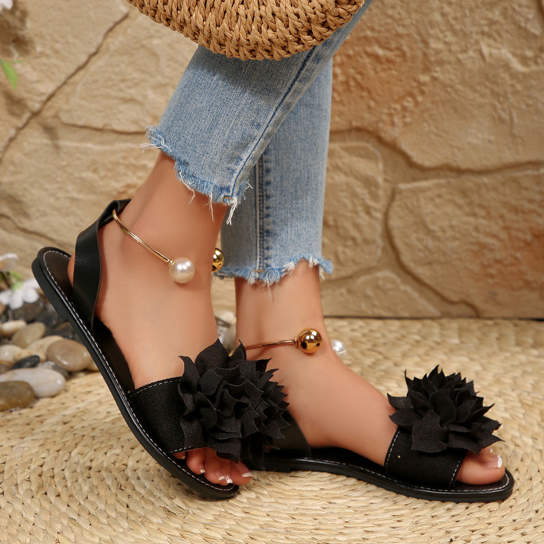 Damen komfortable Sandalen mit dekorativen Blumen-Applikationen EB