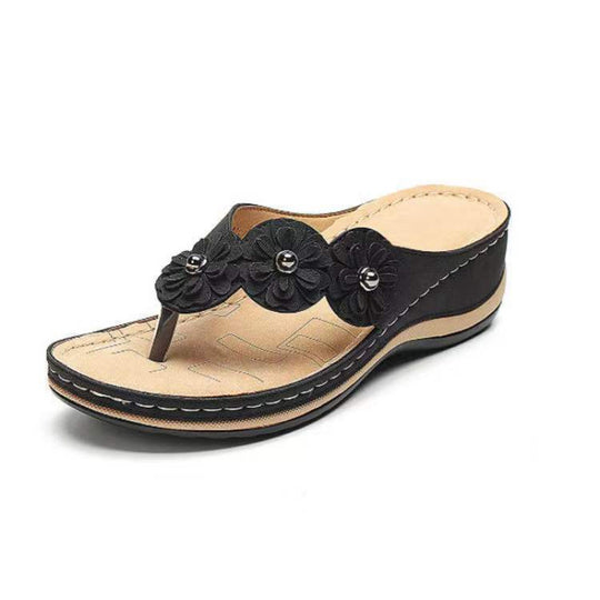 Damen Bequeme Riemensandalen mit floralen Applikationen EB