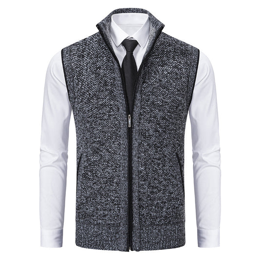 Herren nan elegante Strickweste mit Stehkragen und verdecktem Reißverschluss EB