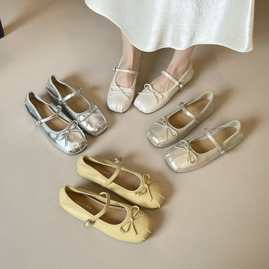 Damen Ballerinas mit modischem Schleifenakzent und elegantem Metallic-Finish EB