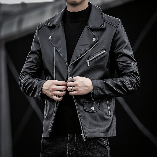 Herren Biker‑Lederjacke im Slim‑Fit mit gesteppter Ärmelpartie EB