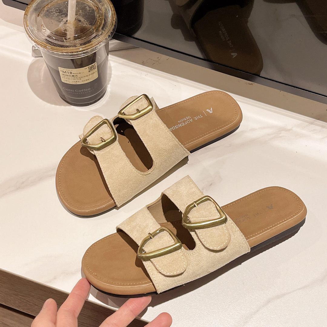 Damen Modische Sandalen mit doppeltem Riemen und eleganten Schnallen EB