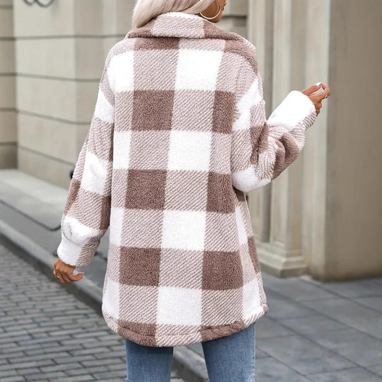 Damen Oversized Karofleecejacke EB