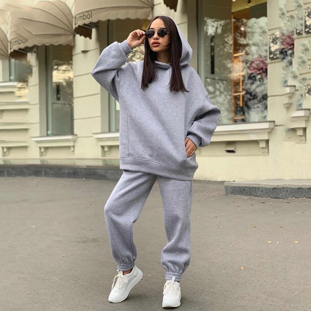 Damen lässiges Hoodie-Set mit elastischer Taillierung und praktischen Taschen EB