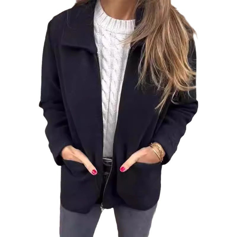 Damen kuschelige Fleecejacke mit kurzen Kragen EB