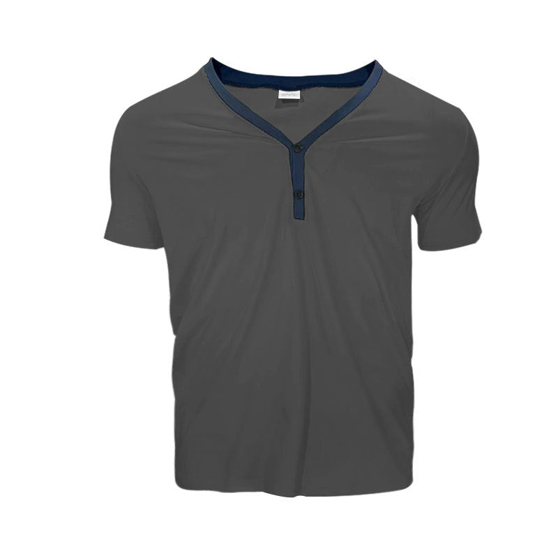 Herren Kurzarmshirt mit modernem V-Ausschnitt und Knopfleiste EB