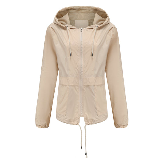Damen nan leichte Windjacke mit Kapuze Mesh-Futter Kordelzug und Reißverschluss EB