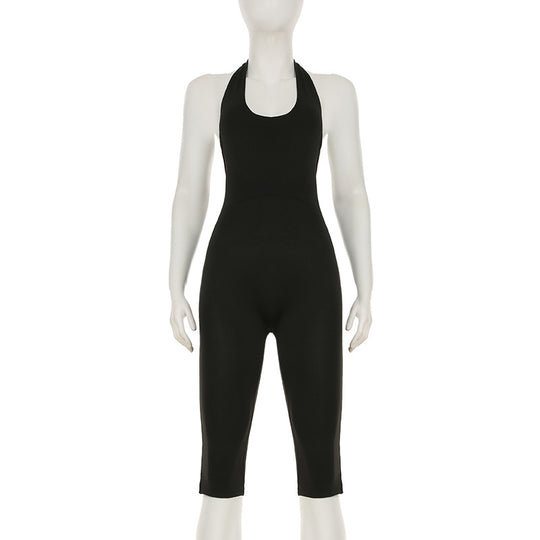 Damen körperbetonter Jumpsuit mit tiefem Rückenausschnitt und reinem Design EB