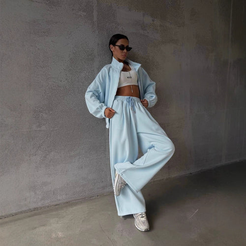 Damen sportliches Baumwoll-Jogginganzug mit lässiger Passform und praktischen Taschen EB