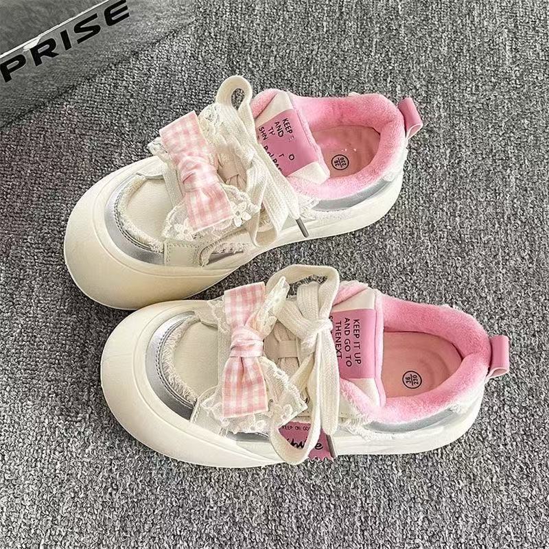 Damen Sneakers mit verspieltem Gingham-Band und kuscheligem Innenfutter EB