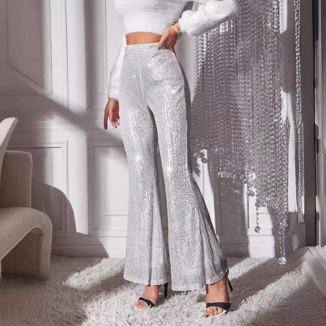 Damen Elegante Hochwasserhose mit Glitzer-Details EB