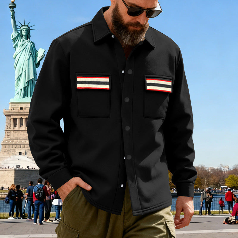 Herren Overshirt-Jacke mit Druckknopfleiste und gestreiften Brusttaschen EB