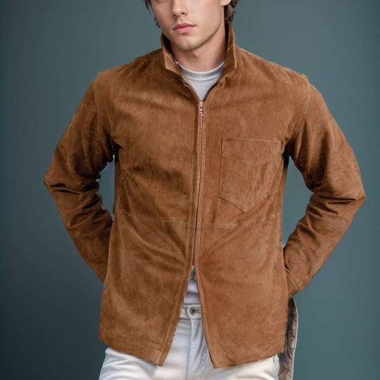 Herren schicke und lässige Wildlederjacke mit Stehkragen EB