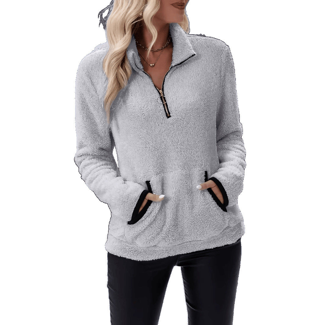Damen Hochwertiger Fleece-Pullover mit Stehkragen und Reißverschluss EB