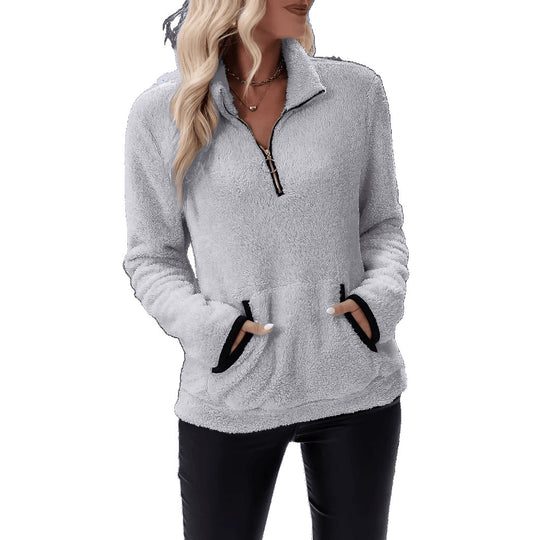 Damen Hochwertiger Fleece-Pullover mit Stehkragen und Reißverschluss EB