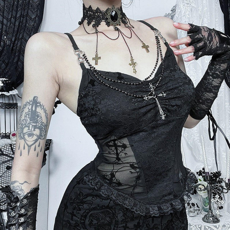 Damen Spitzen-Camisole mit elegantem Choker und verführerischen Transparenzen EB