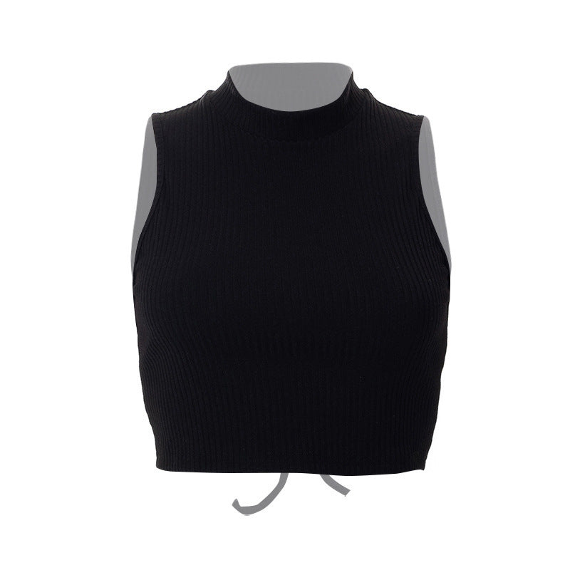 Damen Hochgeschlossenes Crop-Top aus Rippstrick EB
