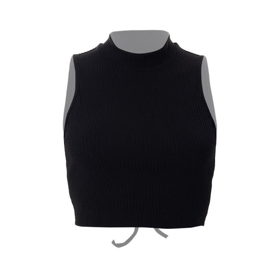 Damen Hochgeschlossenes Crop-Top aus Rippstrick EB