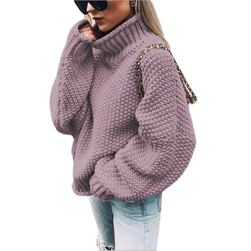 Damen Grobstrickpullover mit hohem Kragen und lässigem Schnitt EB