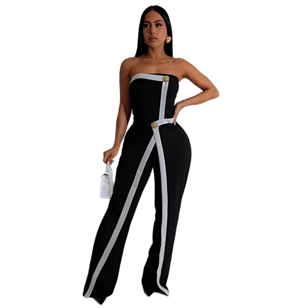 Damen-Jumpsuit mit elegantem Bustier-Oberteil und kontrastierenden Saumakzenten EB