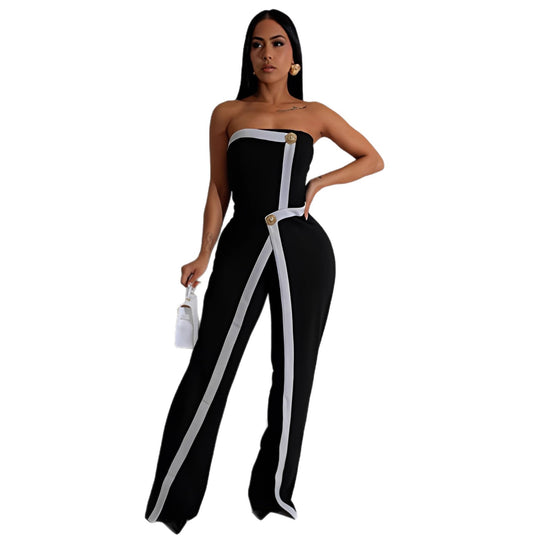 Damen-Jumpsuit mit elegantem Bustier-Oberteil und kontrastierenden Saumakzenten EB