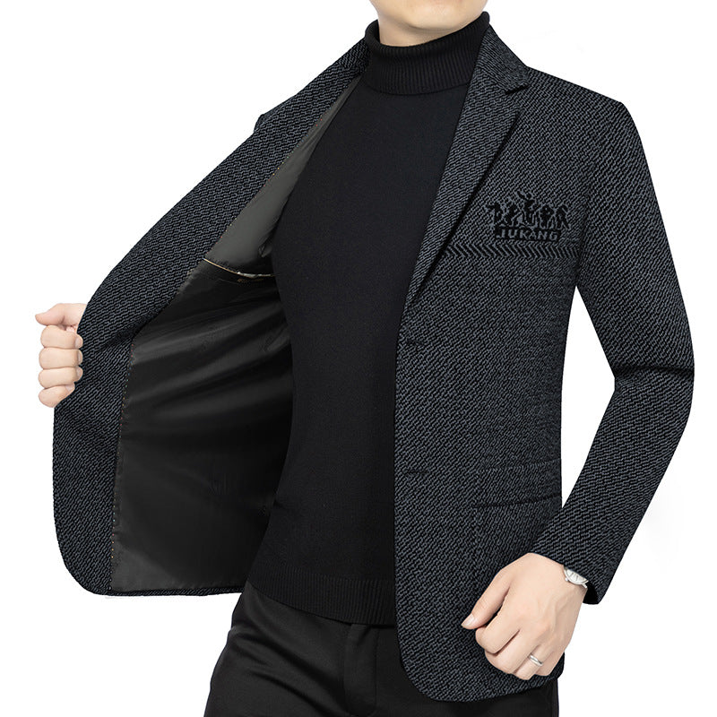Herren Taillierter Strickblazer im Bouclé-Look mit aufgesetzten Taschen EB