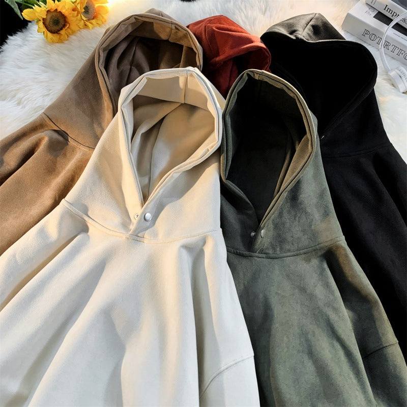 Damen gemütlicher Kapuzenpullover im modernen Velourslook EB