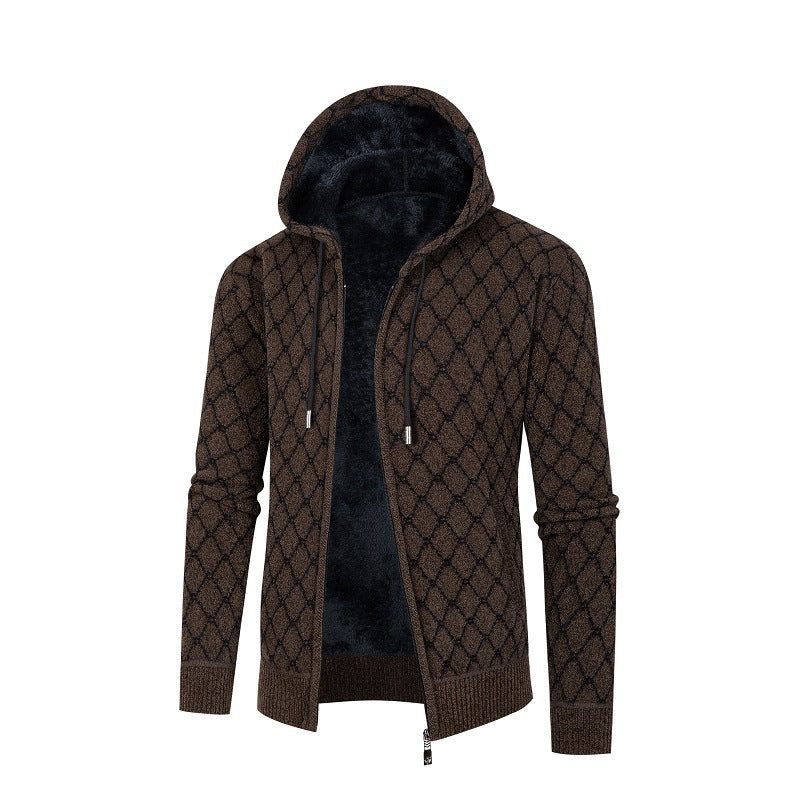 Herren Kapuzenjacke mit modernem Rautenmuster und kuscheligem Innenfutter EB