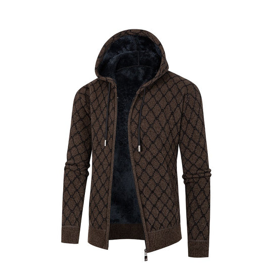 Herren Kapuzenjacke mit modernem Rautenmuster und kuscheligem Innenfutter EB