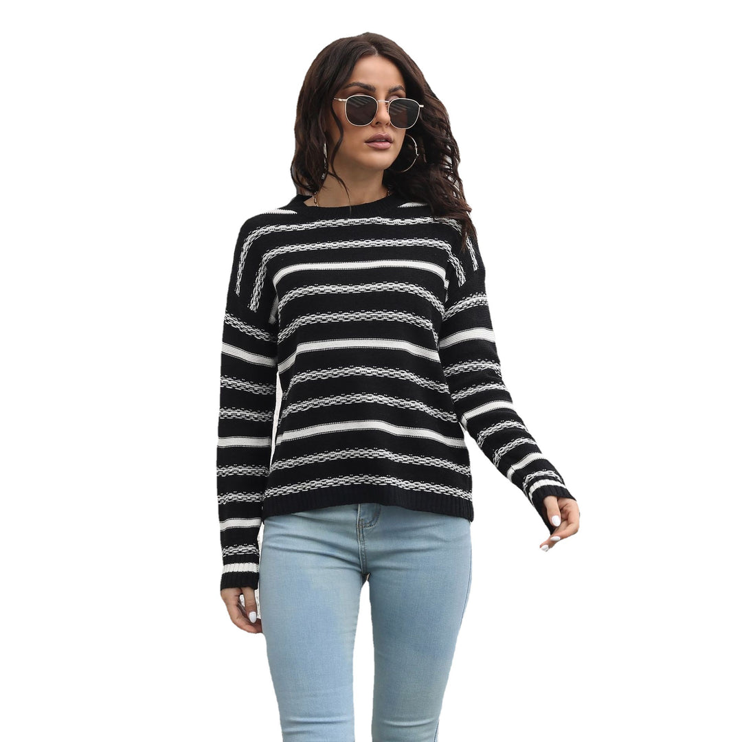 Damen Lässiger Strickpullover mit modernem Streifenmuster und komfortablem Schnitt EB