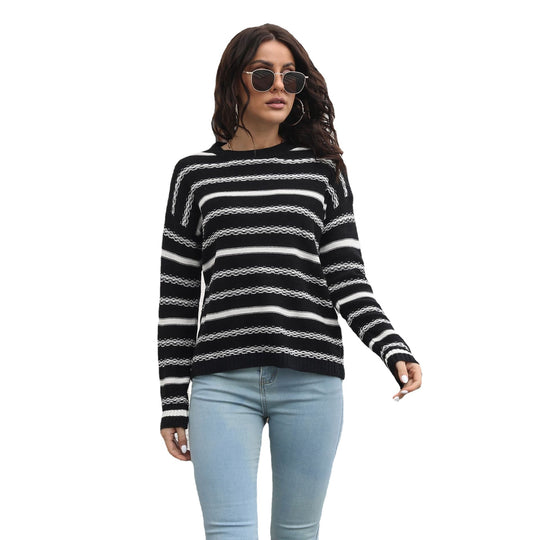 Damen Lässiger Strickpullover mit modernem Streifenmuster und komfortablem Schnitt EB