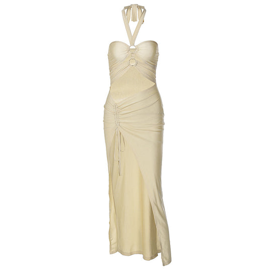 Damen elegantes Maxikleid mit Halterneck und raffiniertem Design EB
