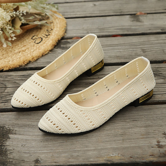 Damen Ballerinas mit modischem Lochmuster und elegantem Absatz EB
