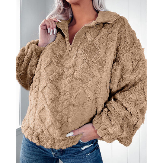 Damen Kuscheliger Fleece-Pullover mit hohem Kragen und Halb-Reißverschluss EB