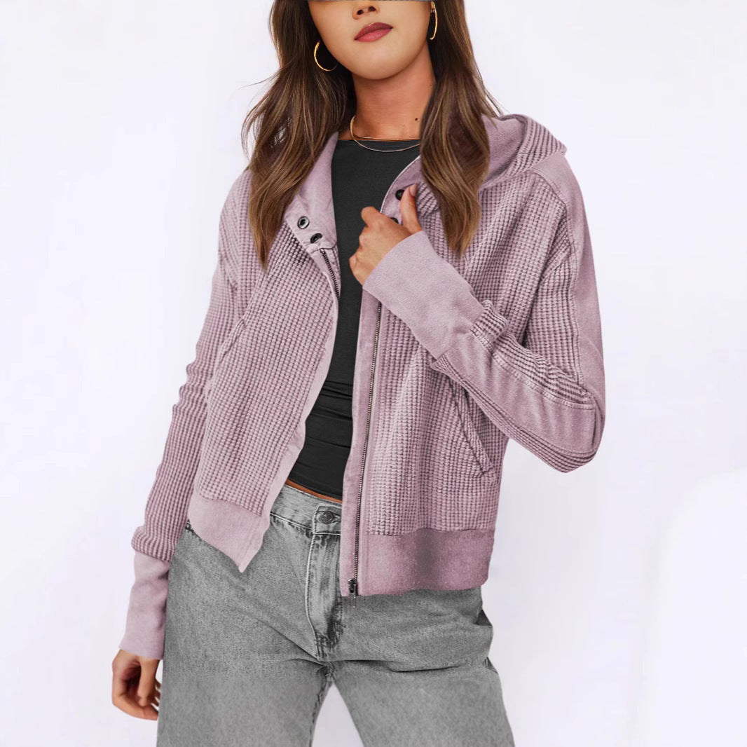 Damen lässige Zip-Jacke mit Kapuze und strukturiertem Design EB