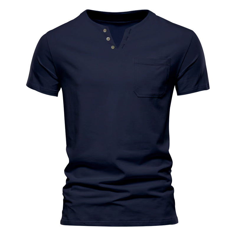 Herren Kurzarm-Henley-T-Shirt mit praktischer Brusttasche und anpassbarem Knopfverschluss EB