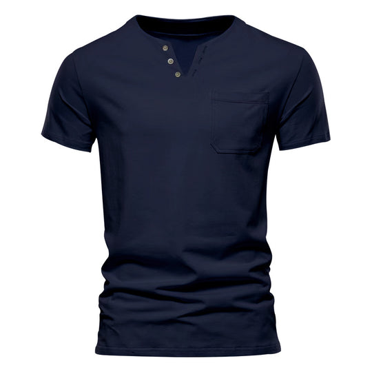 Herren Kurzarm-Henley-T-Shirt mit praktischer Brusttasche und anpassbarem Knopfverschluss EB
