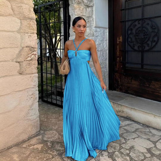 Damen Plisseekleid mit schulterfreiem Design und raffinierten Trägerdetails EB