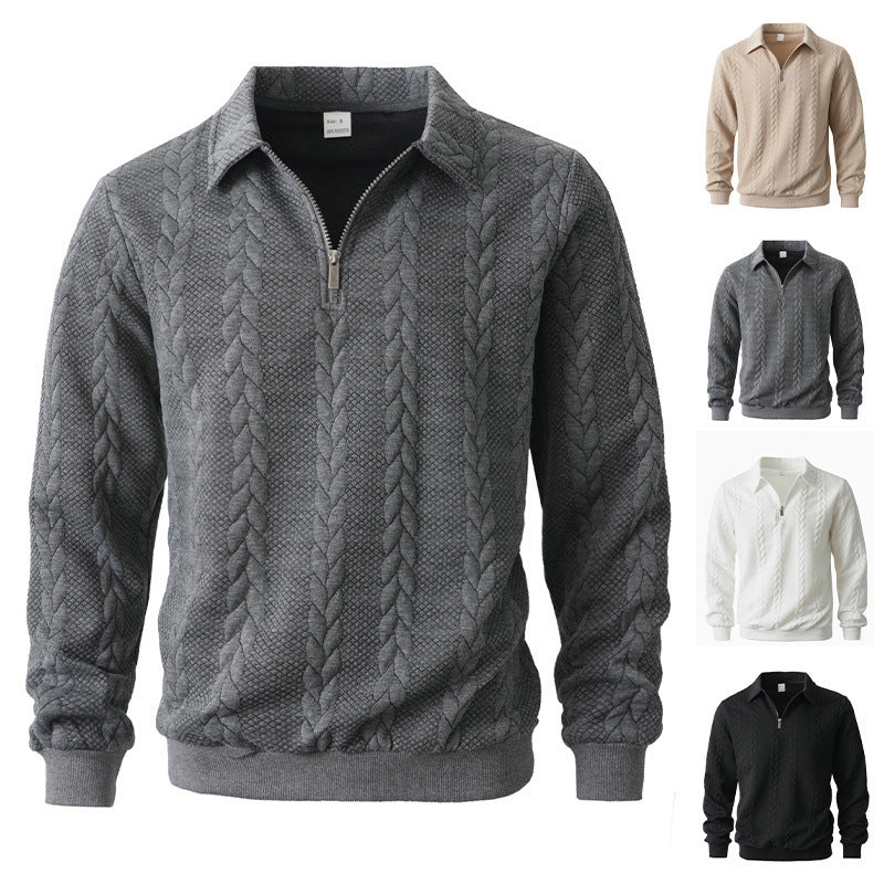 Herren nan Halbzip-Pullover mit Kentkragen, Zopfstrickstruktur und geripptem Saum EB