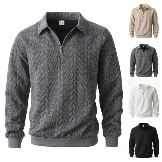Herren nan Halbzip-Pullover mit Kentkragen, Zopfstrickstruktur und geripptem Saum EB