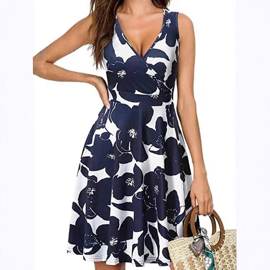 Damen Wickelkleid mit floralem Muster und schwingendem Rock EB