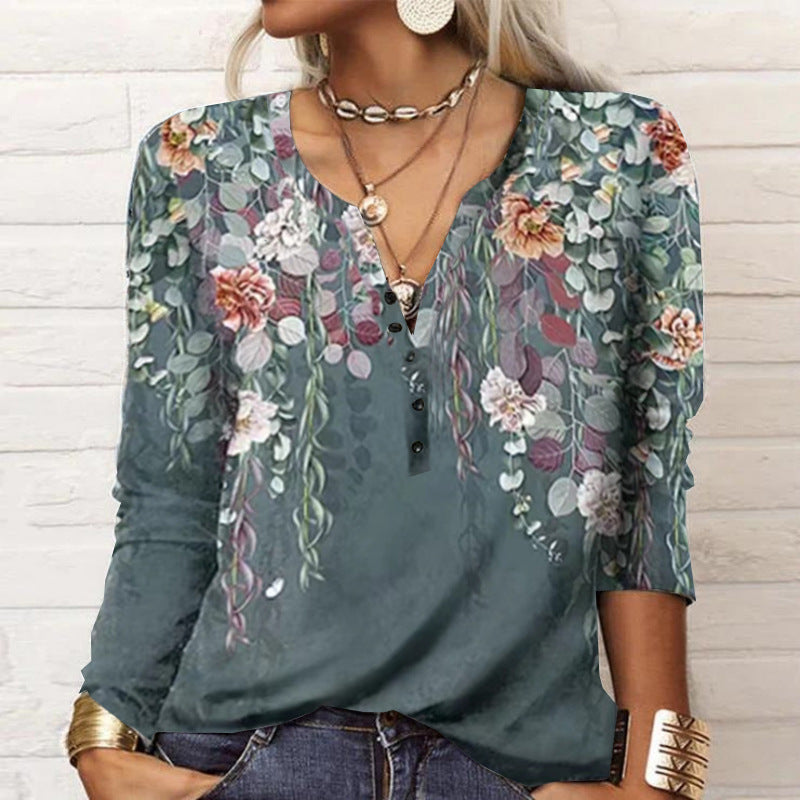 Damen langärmliges Casual-Shirt mit verspieltem Muster EB
