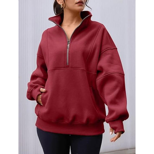 Damen Sweatshirt mit halbem Reißverschluss und oversized Schnitt EB