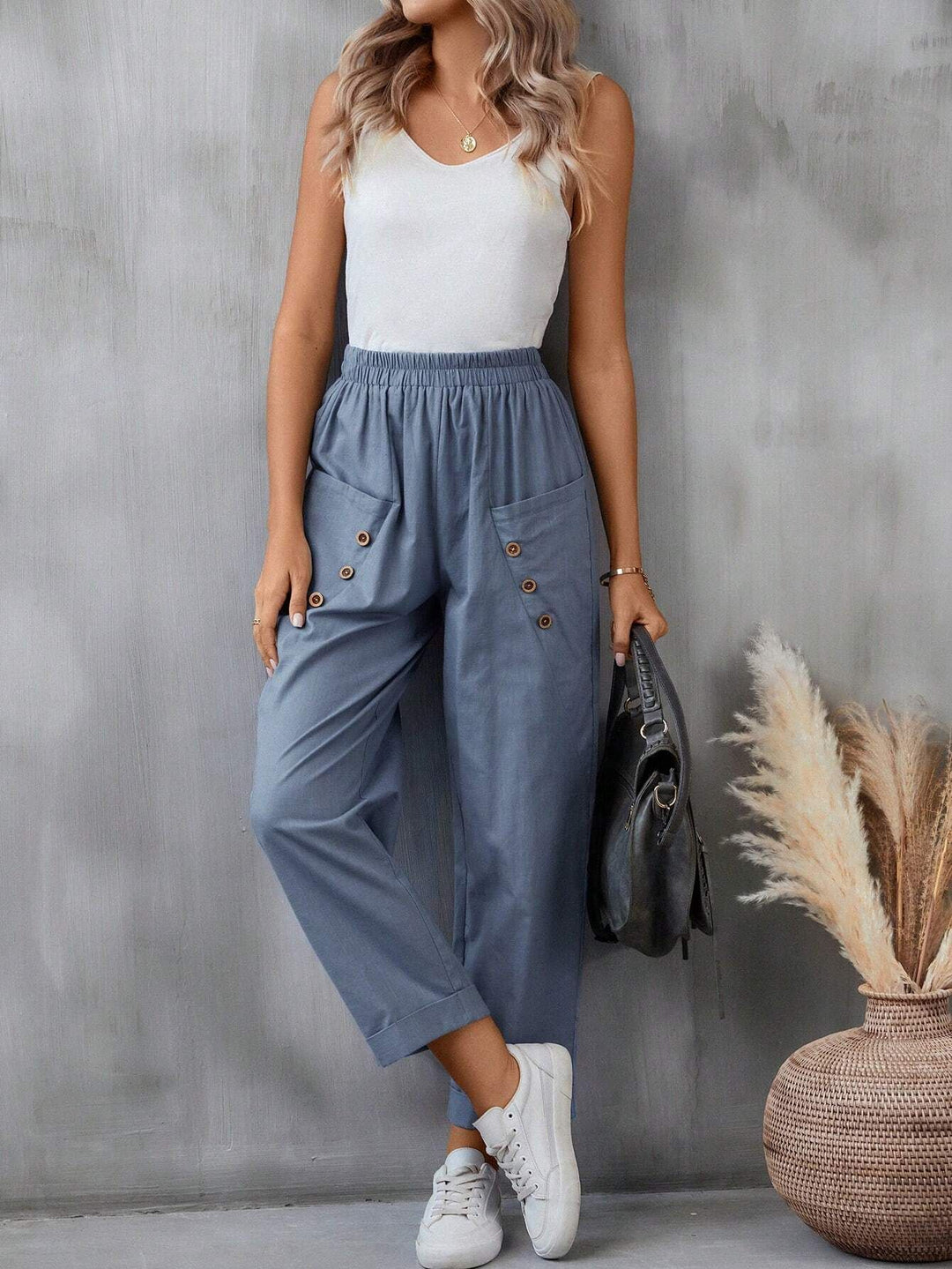 Damen elegante Freizeitpants mit Knopfdetails EB