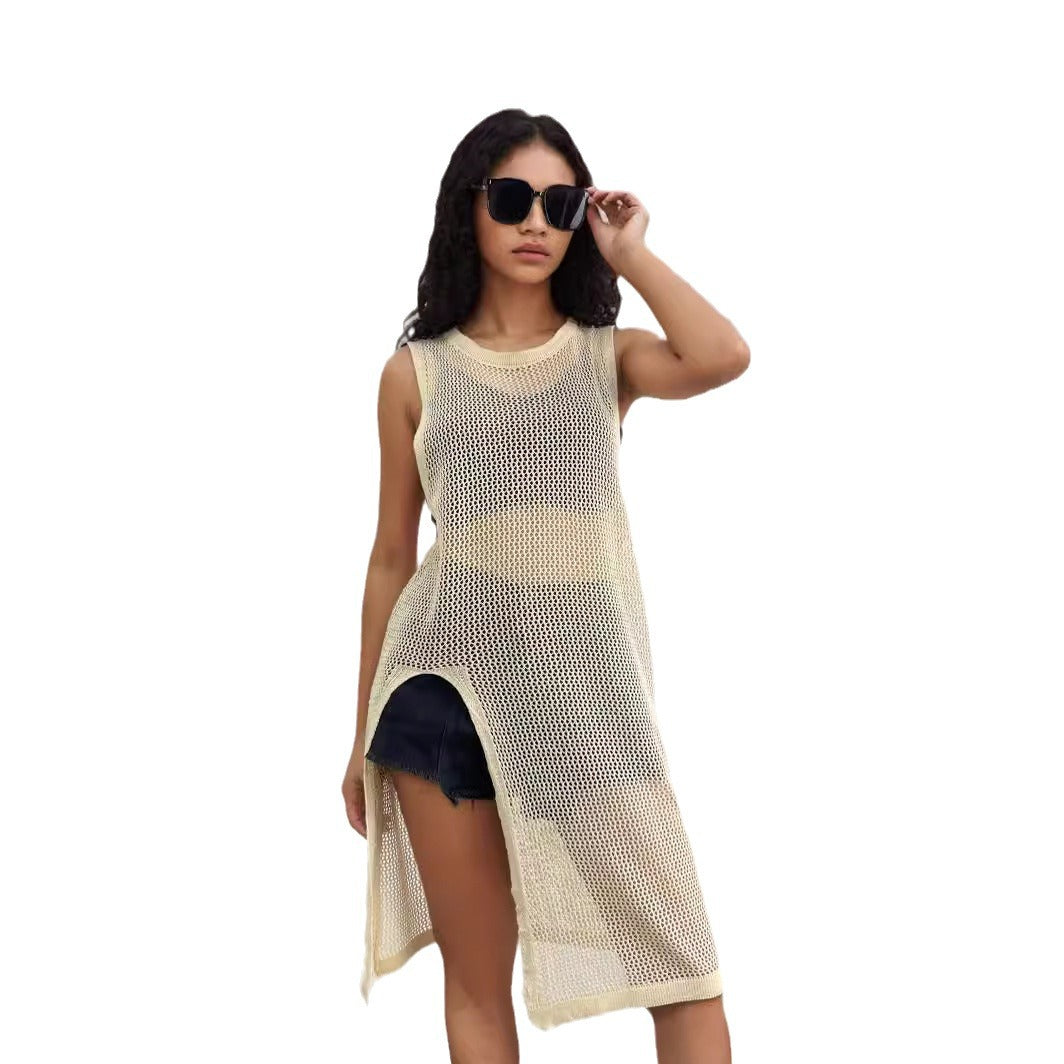 Damen Netz-Kleid mit seitlichen Schlitzen und lässigem Schnitt EB