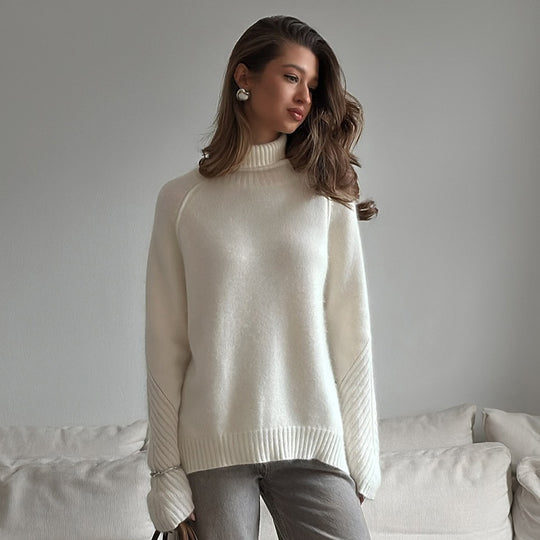 Damen Komfortabler Strickpullover mit Rollkragen EB