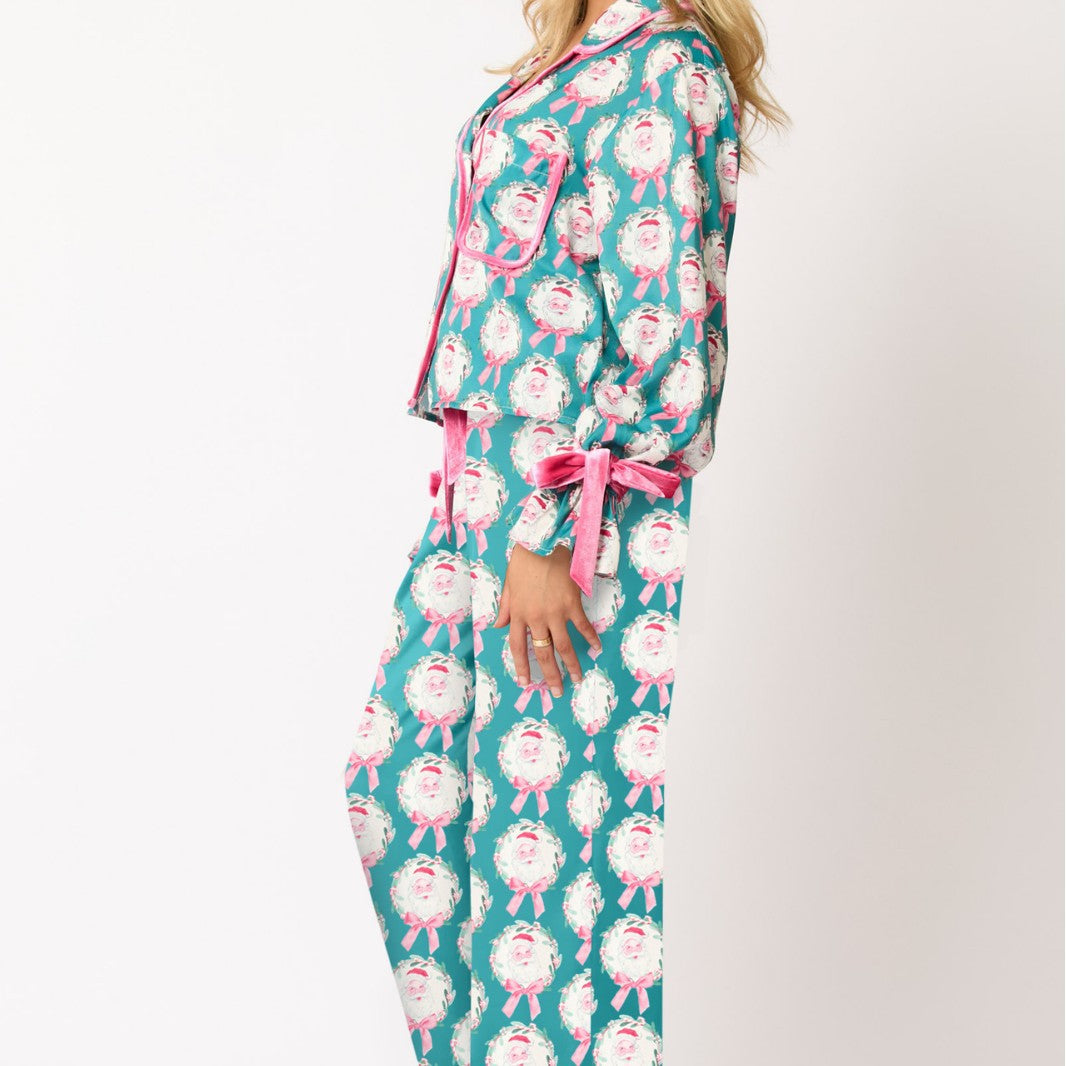 Damen luxuriöses Satin-Pyjama-Set mit niedlichem Nutcracker-Motiv EB