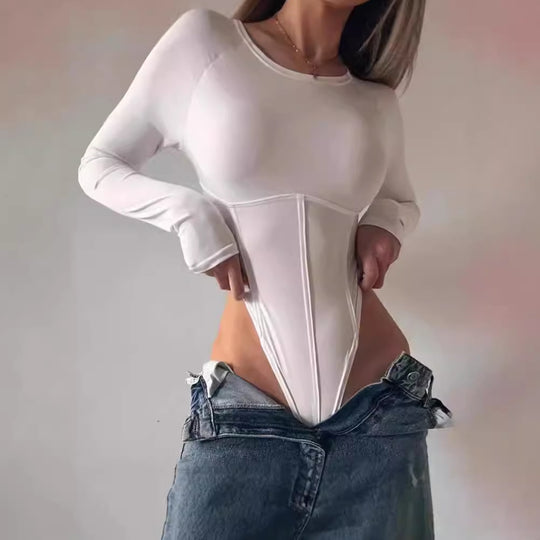 Damen Kompressions-Bodysuit mit langen Ärmeln und figurformendem Design EB